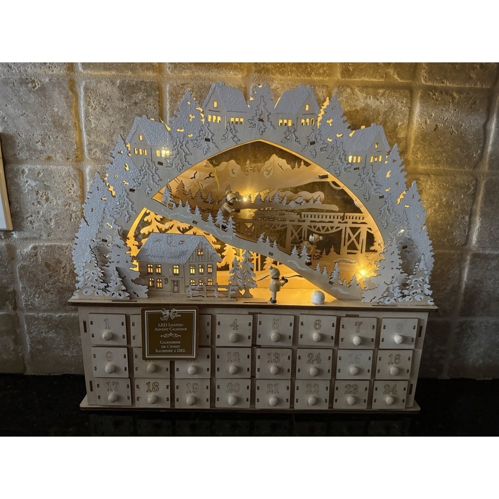 Ridgefield Home Christmas Trees Advent Calendar House Wood Led Kids Skiing LED